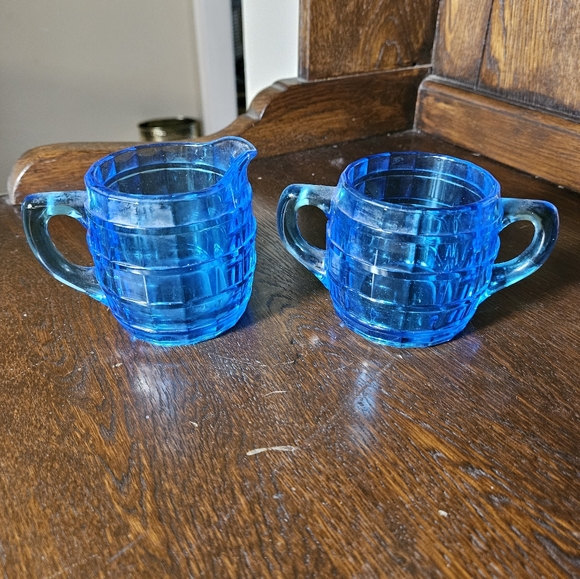 Blue Glass Creamer and Sugar Set - Picture 8 of 14